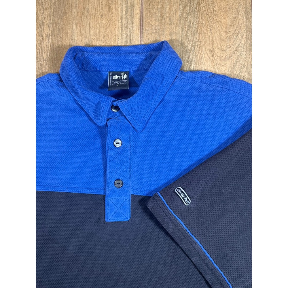 Levi's Silver Tab Mens Polo sz L Blue‎ Black Color Block heavy 90s Vintage Y2K